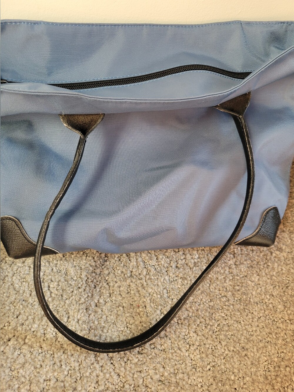 Classic Hervé Chapelier Baby Blue Nylon Shoulder Tote Bag Black Leather Accents - Picture 12 of 13